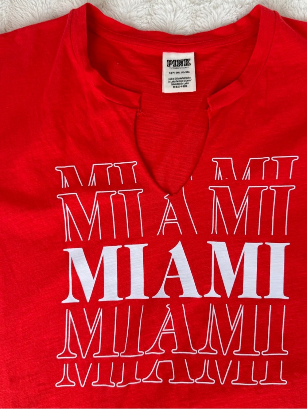 PINK Victoria's Secret Red MIAMI Graphic V-Notch Tee